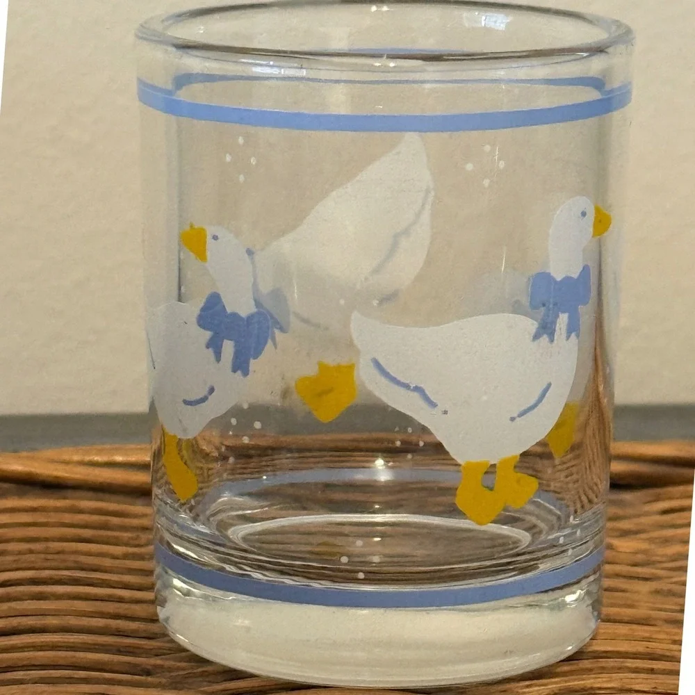 Vintage Country Goose Tea Light Candle Holder Glass Blue Country Kitchen Decor